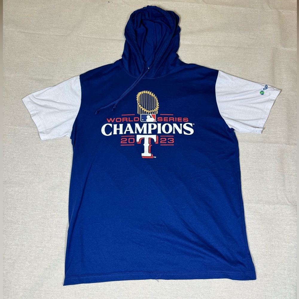 Texas Rangers Champions Hoodie Graphic T-Short - Blue, Red, and White XL